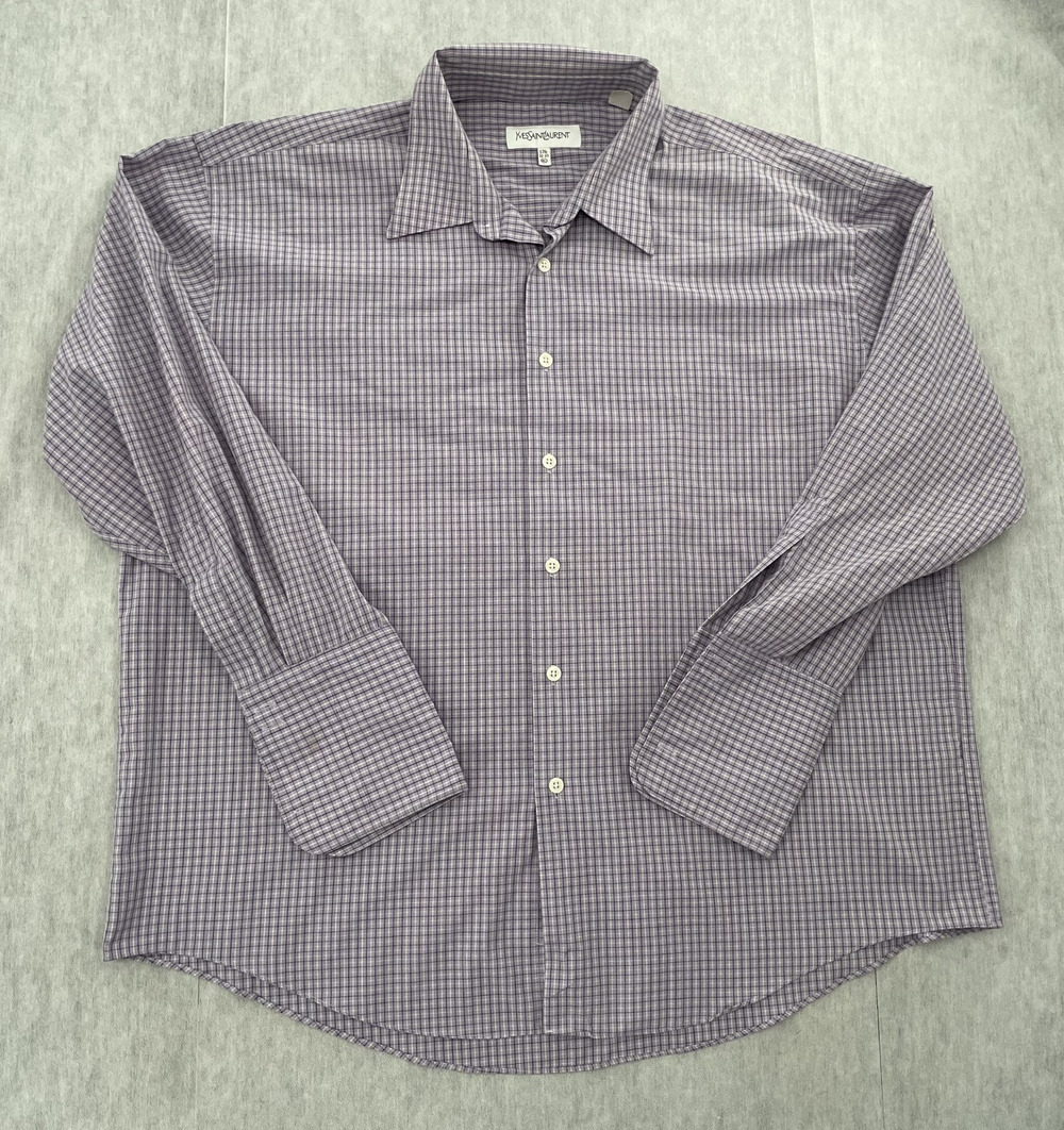 YSL Saint Laurent Shirt Adult 17.5 Purple French Cuff Button Up Long Sleeve Mens